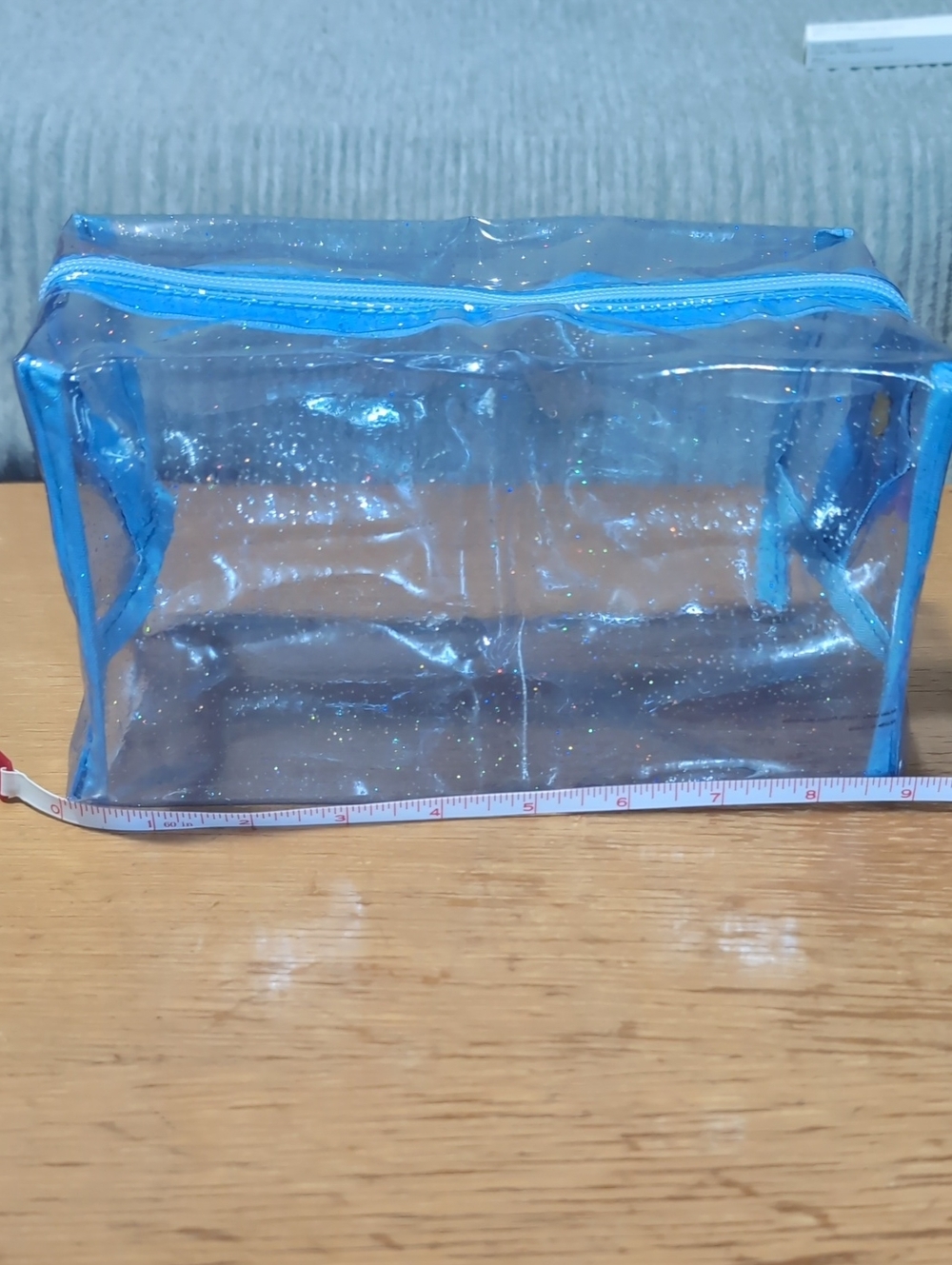 Blue Transparent Glitter Cosmetic Bag with Top Zipper